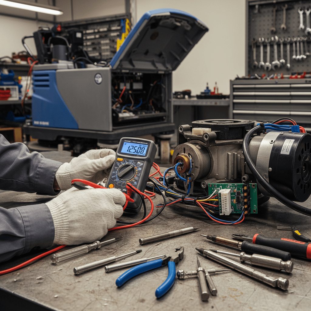 Técnico especializando realizando bobinado de motores en taller