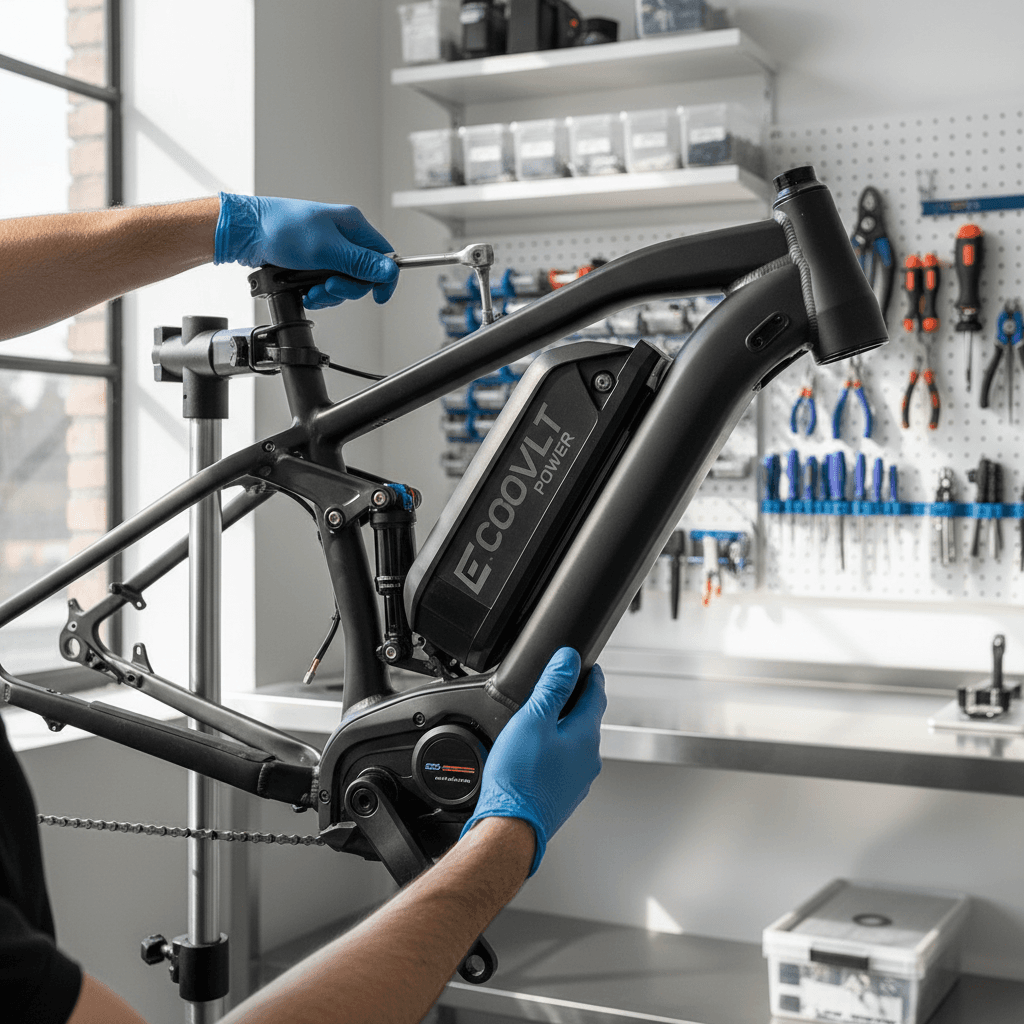 Herramientas de reparación y motos eléctricas en taller profesional